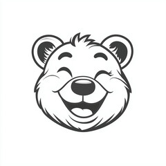 Line art illustration of a happy laughing bear face mascot logo design element