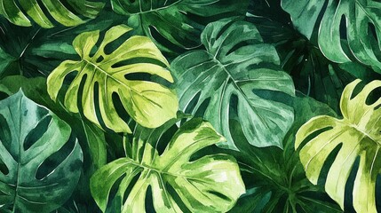 Fototapeta premium Vibrant Monstera Leaves in Lush Green Tones