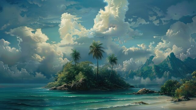 Beautiful Claud And Island At The Sea