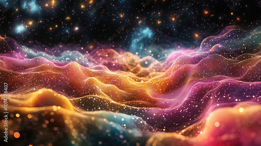 Poster mesmerizing laser display depicting cosmic depths and celestial structures