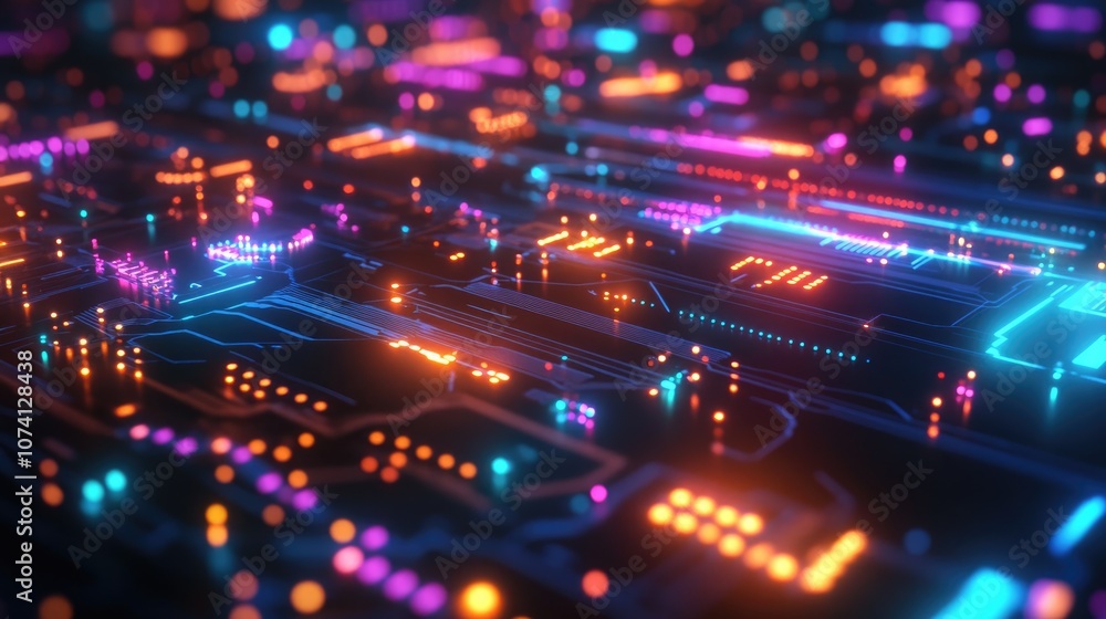 Poster abstract circuit design in cyberspace with glowing elements