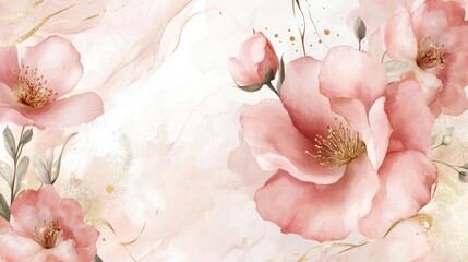 Blush pink watercolor floral vector design card with dusty rose and golden marble elements for a spring wedding invitation