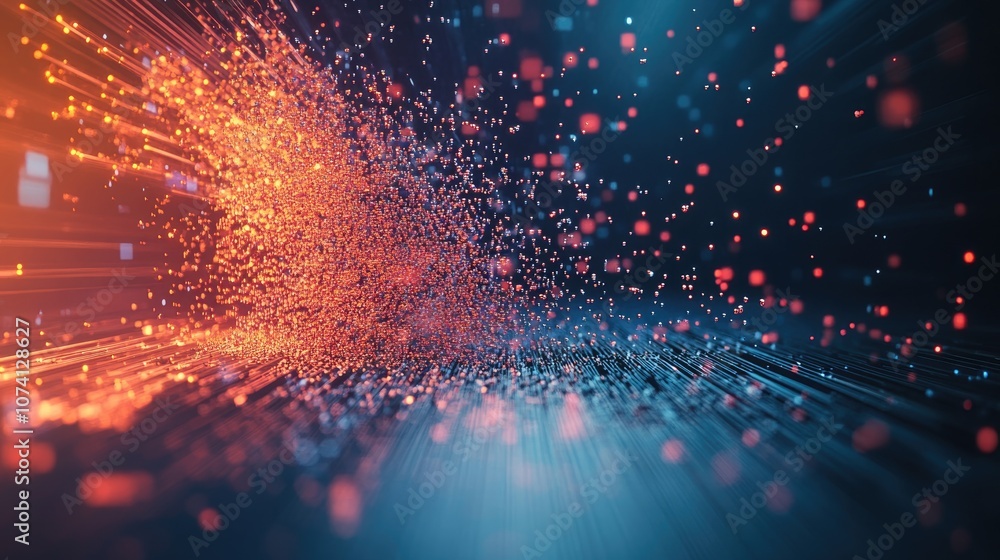 Poster elegant digital transformation data processing broken down into digital particles