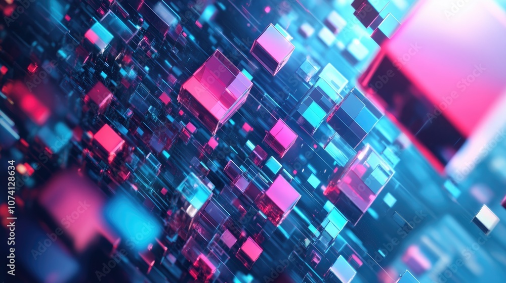 Poster abstract api management geometric forms break down into digital pixels