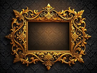 Opulent Black and Gold Ornate Frame with Intricate Patterns Against Dark Background for Luxurious Sophistication and Elegance in Silhouette Photography