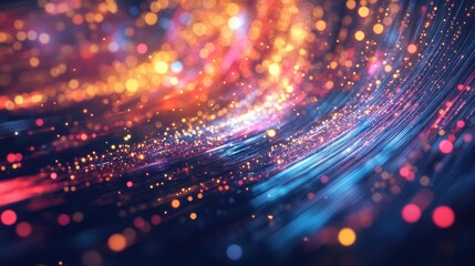 Fototapeta premium Detailed image of optical fiber showcasing vibrant light effects and technological elements