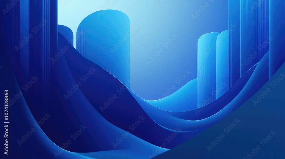 Poster abstract blue gradient background template for digital products featuring a business scene illustrat