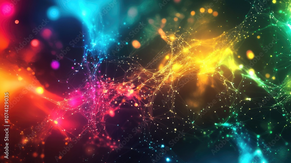 Poster abstract background featuring a neural network design with vibrant glowing colors