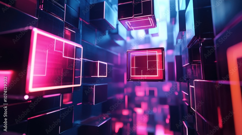 Poster futuristic three dimensional square shapes in a high tech design