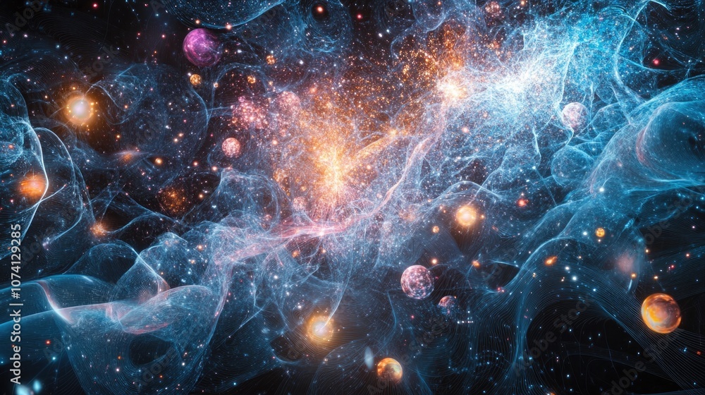 Poster mesmerizing laser display depicting cosmic depths and celestial structures