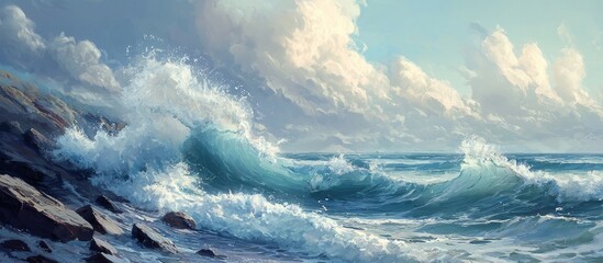 Large Waves And Foam Around The Stone Seashore