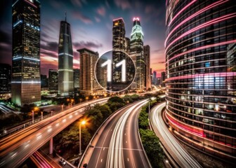 Fototapeta premium Panoramic Photography Capturing the Essence of 11g Technology in a Dynamic Urban Environment with Modern Architecture and Vibrant City Life