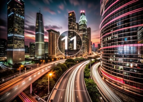Panoramic Photography Capturing the Essence of 11g Technology in a Dynamic Urban Environment with Modern Architecture and Vibrant City Life