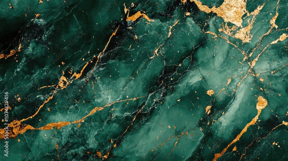 Aufkleber abstract green marble texture featuring gold splashes creating an elegant and luxurious backdrop