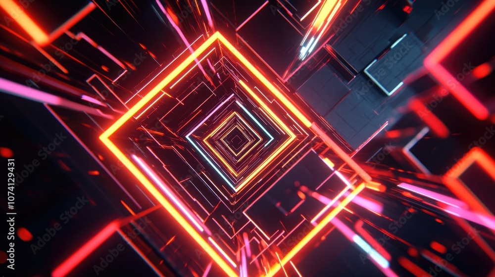 Poster futuristic three dimensional square shapes in a high tech design