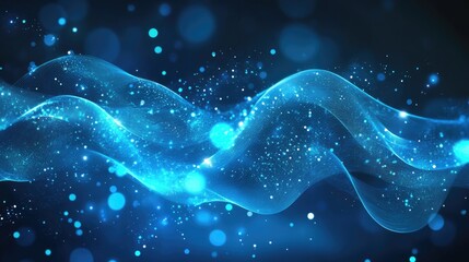 Abstract blue technological background featuring wave patterns and dots