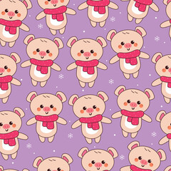 seamless pattern cartoon pig in winter day. cute animal winter wallpaper for fabric print, gift wrap paper