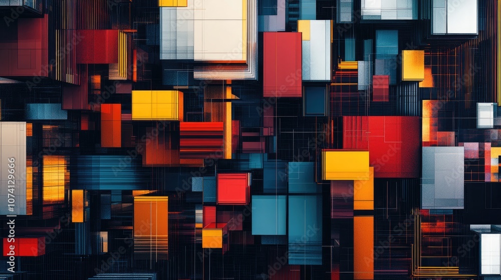 Poster abstract api management geometric forms break down into digital pixels