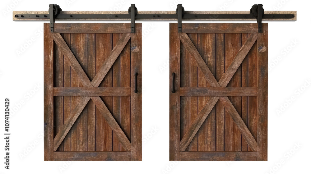 Aufkleber rustic barn doors with sliding track on a transparent background generative ai