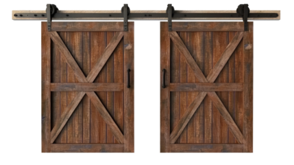 Rustic Barn Doors With Sliding Track on a Transparent Background Generative AI
