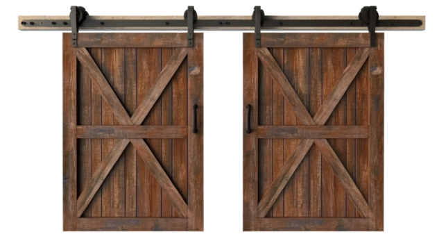 Rustic Barn Doors With Sliding Track on a Transparent Background Generative AI