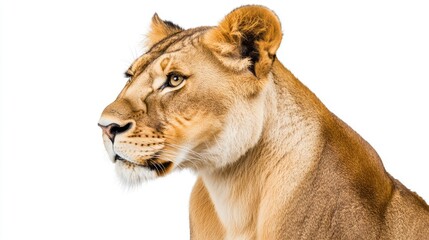 Obraz premium Majestic Lioness Profile on White Background