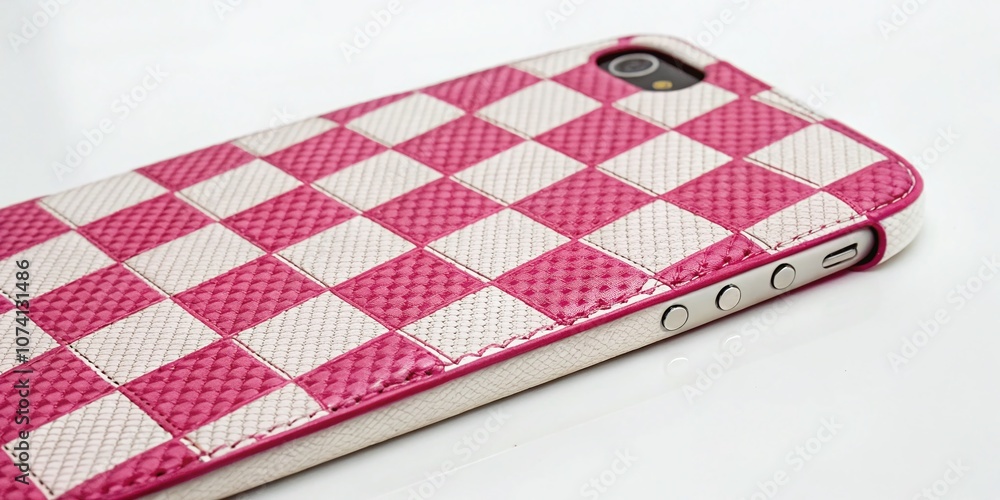 Poster pink diagonal checkered pattern on white background - a stylish and modern design for textiles, wall
