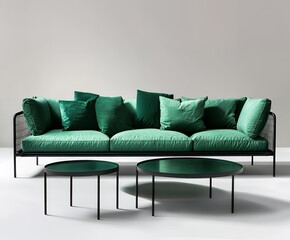 エメラルドグリーンのモダンソファとミニマルなリビングインテリア | Modern Emerald Green Sofa in Minimalist Living Room