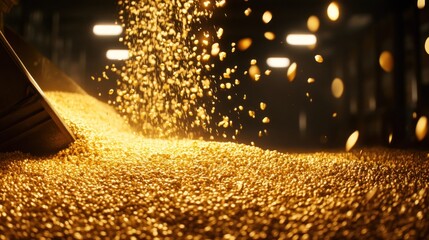 Golden Grains Pouring Into a Heap
