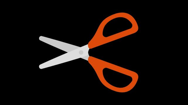 Red scissors cutting looping animation on transparent background with alpha channel