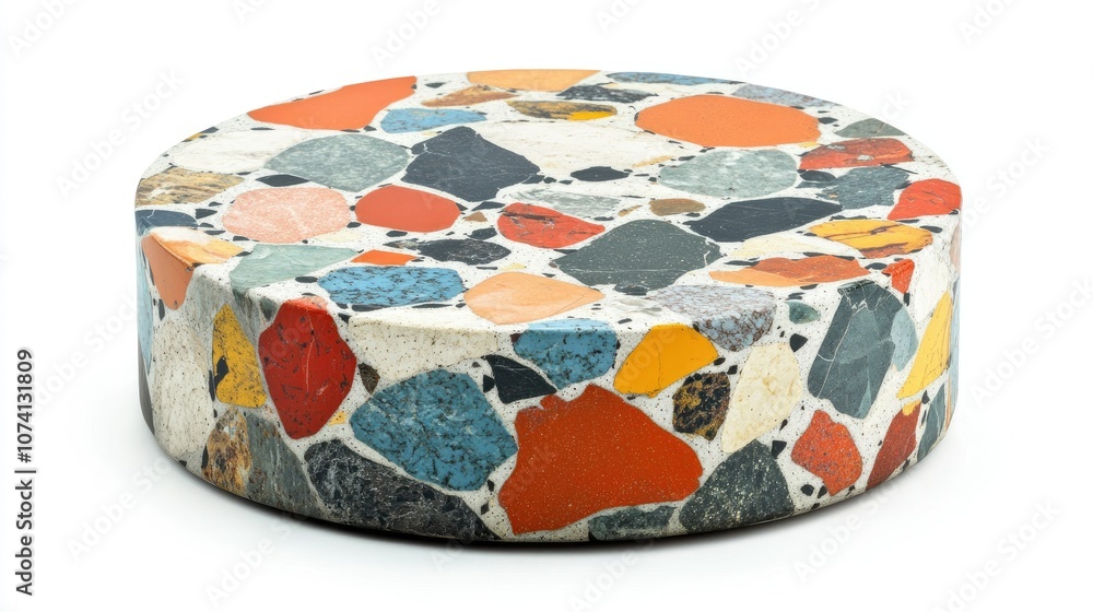 Poster Colorful Round Terrazzo Table Top with Unique Patterns