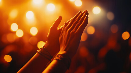 Raised Hands In Concert Crowd Spotlight