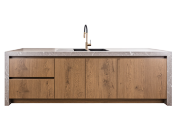 Contemporary kitchen design showcasing a smooth quartz countertop, flat-panel wooden cabinets