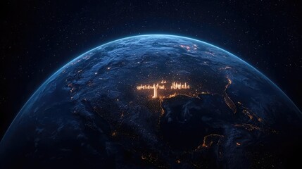 Obraz premium A stunning view of Earth from space, showcasing illuminated cities at night.