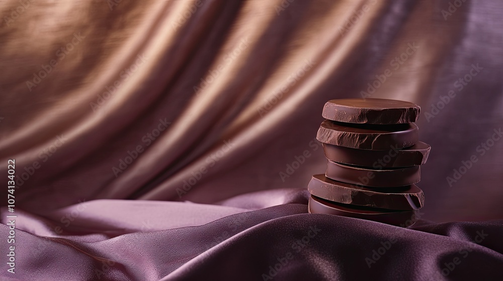 Poster stack of round objects on silk fabric background