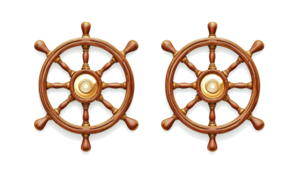 Set of Two Vintage Ship Steering Wheels on a Transparent Background Generative AI