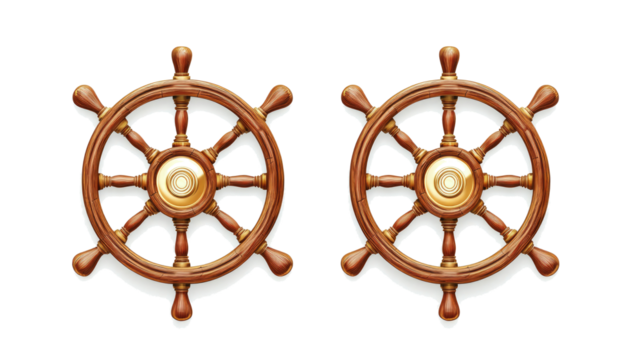 Set of Two Vintage Ship Steering Wheels on a Transparent Background Generative AI