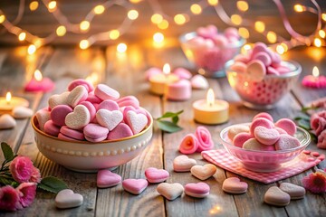Romantic Pink Valentine's Day Candy Hearts with Sweet Treats Texture for Love-Themed Food Photography, Perfect for Celebrating Love and Affection in Style