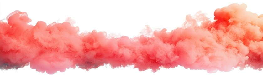 Fototapeta premium A vibrant display of orange-pink smoke billowing in a wavy pattern against a white background.