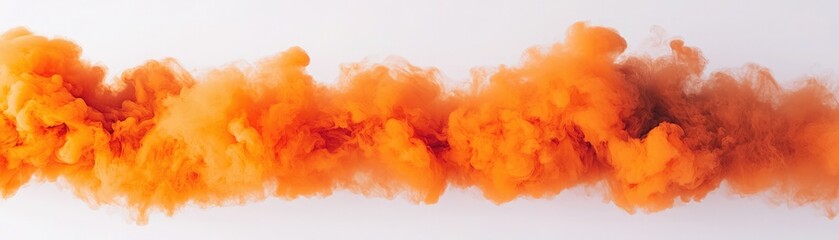 Fototapeta premium A vibrant orange smoke cloud gently drifts across a white background, creating a dynamic and colorful visual effect.