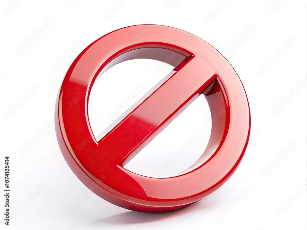 Poster 3d render of red and white prohibition sign on white background - symbolizing restrictions and forbi