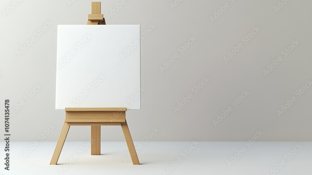 Poster empty canvas on easel in minimalistic setting