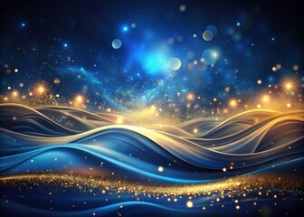 Fototapeta premium Abstract Blue and Gold Flowing Background with Glowing Particles, Dreamy Textures, Ethereal Design, Digital Art, Vibrant Colors, Motion Effects, Modern Aesthetic, Artistic Wallpaper