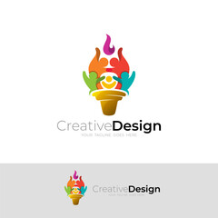 Charity logo with people care design colorful, torch icon and family logos