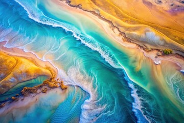 Naklejka premium Abstract Drone Photography of Fluid Pastel Color Painting with Smooth Textures for Artistic Inspiration and Home Decor