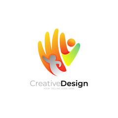 Hand care logo and people design social, unity logos