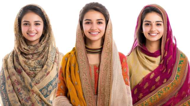 Smiling Indian Women in Traditional Attire With Elegant Scarves Generative AI
