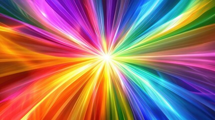 Obraz premium A striking 3D illustration with neon rays of bright colors emanating from the center, creating a vibrant and glowing spectrum in all directions