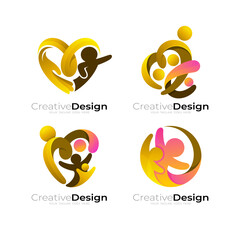 Set people care logo and social design, unity logos