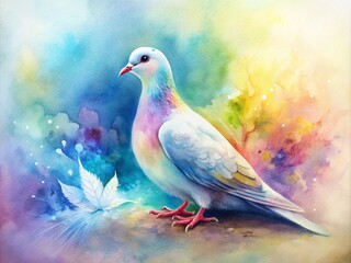 Obraz premium Serene Dove Watercolor Art with Soft Pastel Hues and Delicate Brush Strokes, Perfect for Home Decor and Nature-Themed Designs, Emphasizing Peace and Tranquility